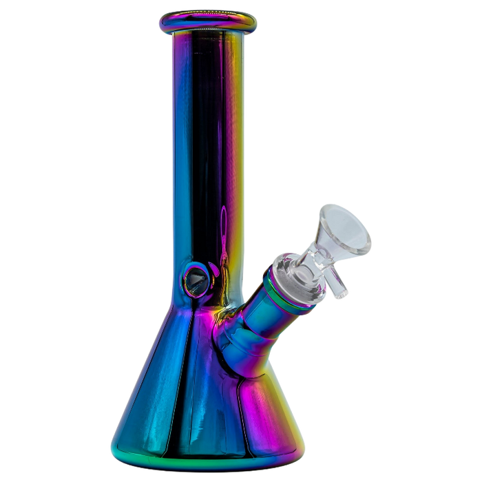 Iridescent Rainbow and Pearlescent Purple 8 Inch Beaker Bong