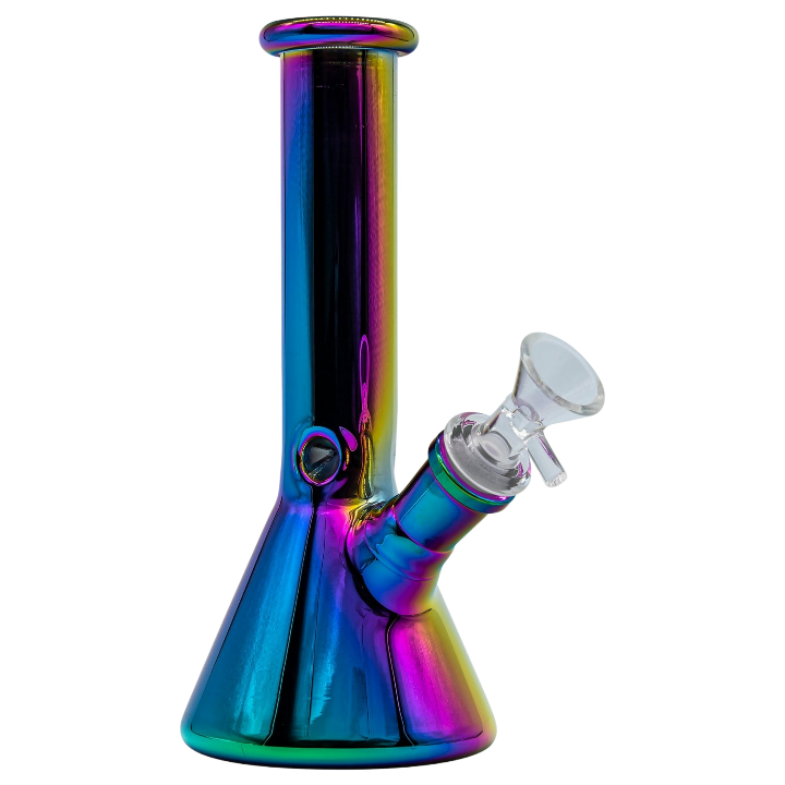 Iridescent Rainbow and Pearlescent Purple 8 Inch Beaker Bong