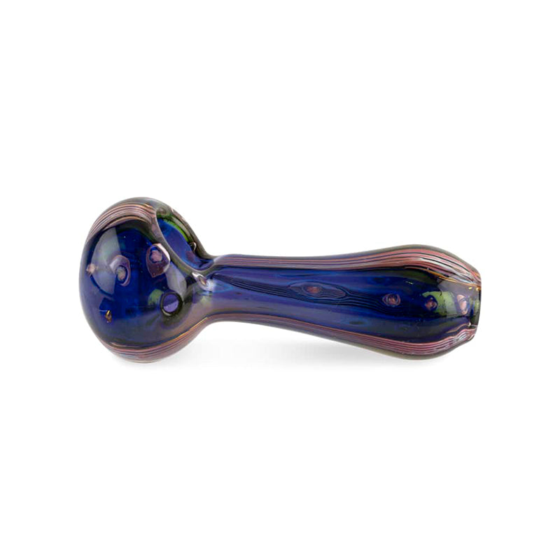 Custom Glass 5" Gold Fumed Metallic Blue and Orange Spoon Hand Pipe